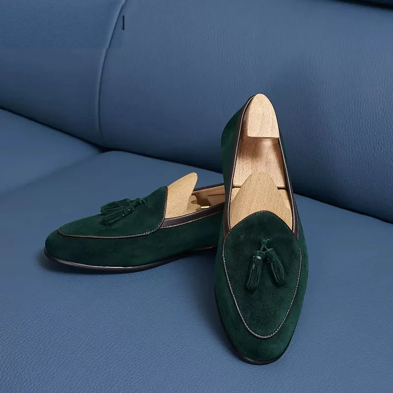 Loafers i mocka med tofsar för herr, konjak, bild 2