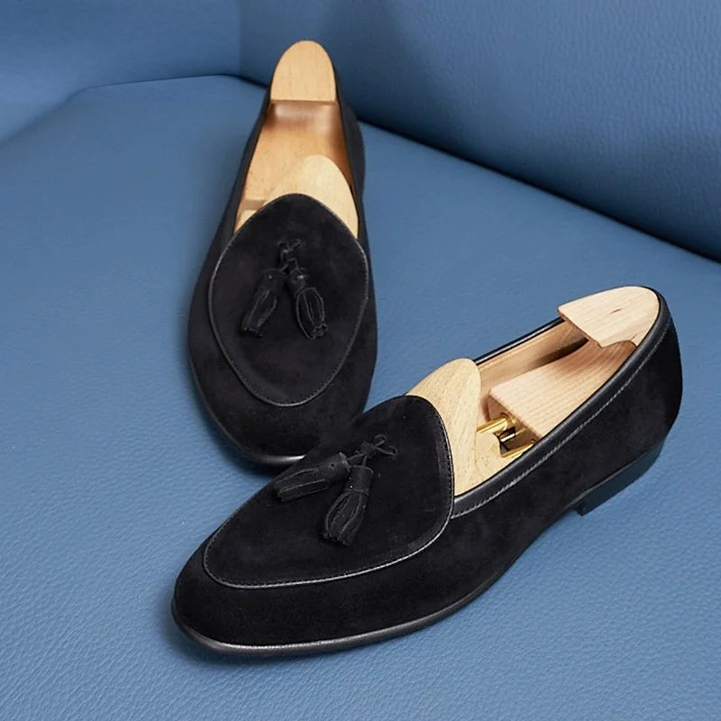 Loafers i mocka med tofsar för herr, konjak, bild 7