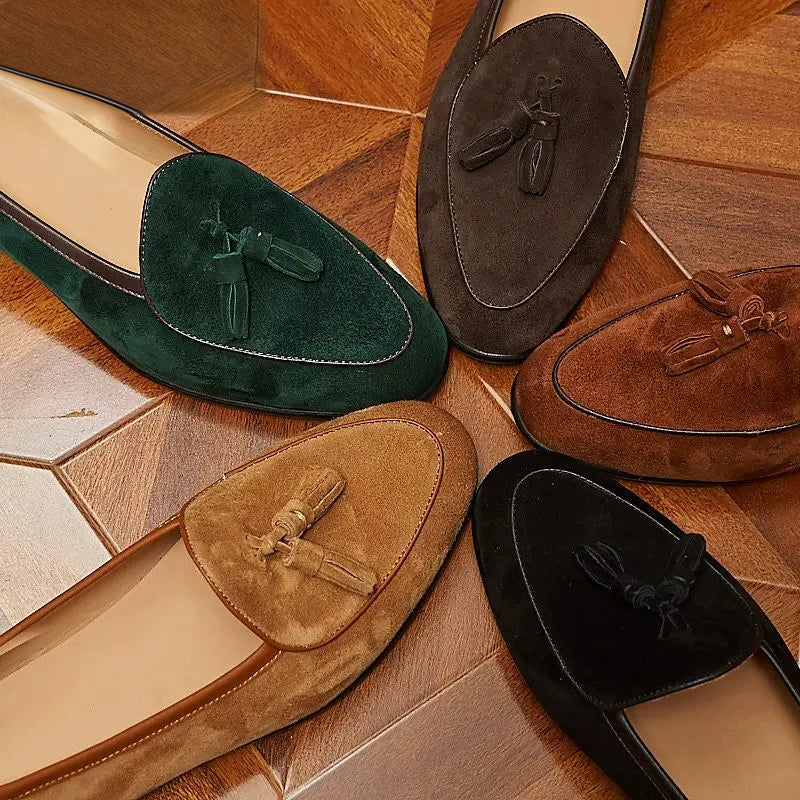 Loafers i mocka med tofsar för herr, mörkgrön, bild 8
