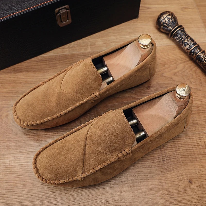 Loafers med mockaeffekt för herr och synliga sömmar, kamel