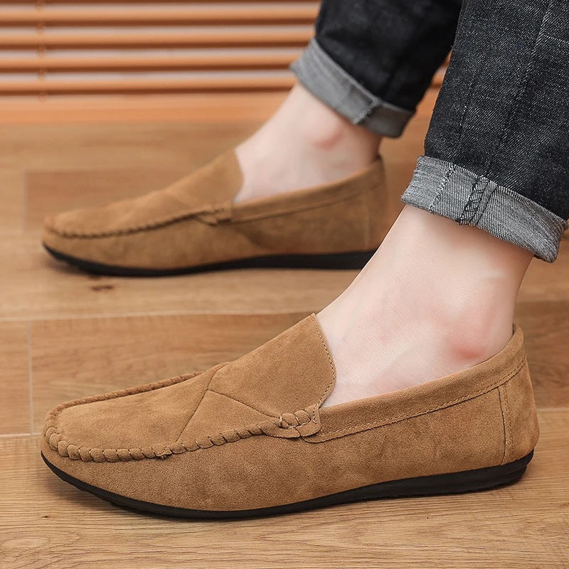 Loafers med mockaeffekt för herr och synliga sömmar, blå