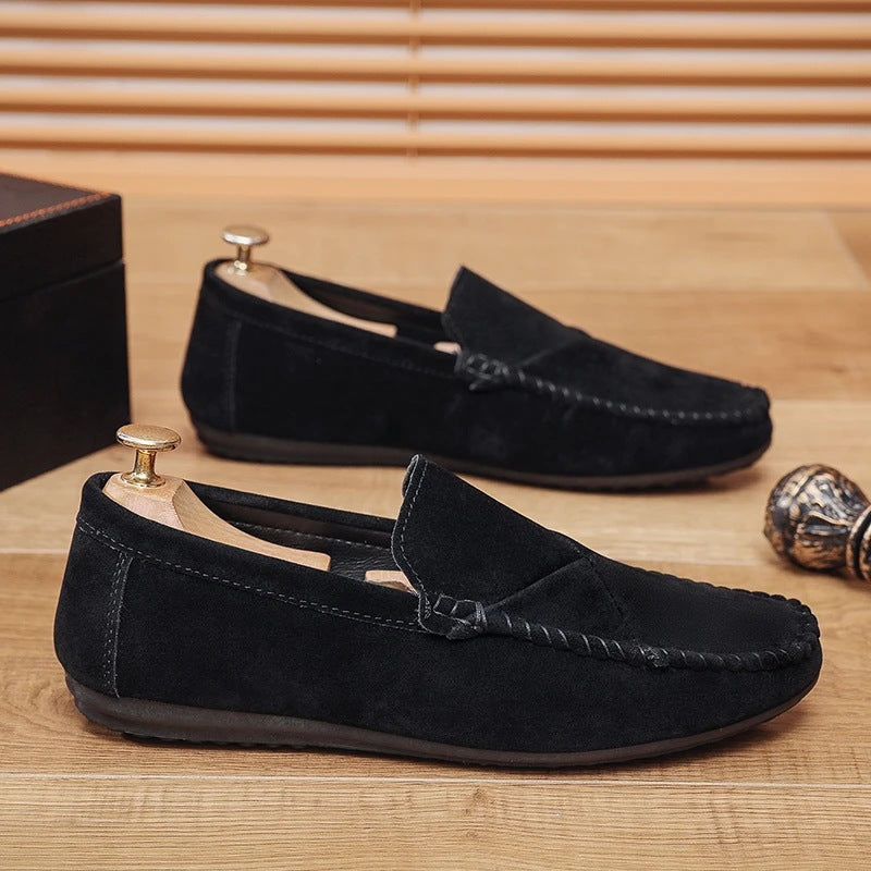 Loafers med mockaeffekt för herr och synliga sömmar, svart