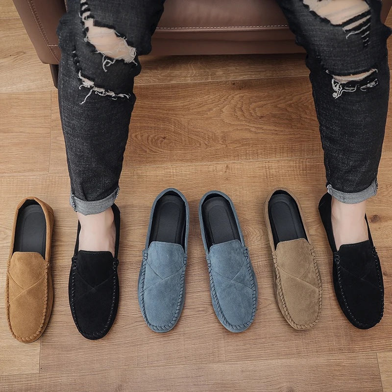 Loafers med mockaeffekt för herr och synliga sömmar, khaki