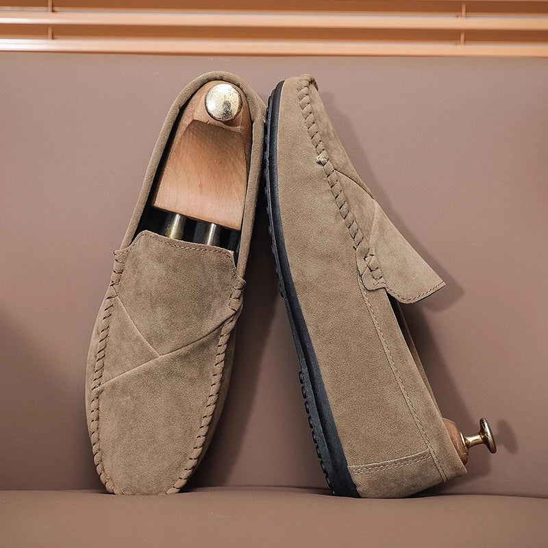 Loafers med mockaeffekt för herr och synliga sömmar, khaki