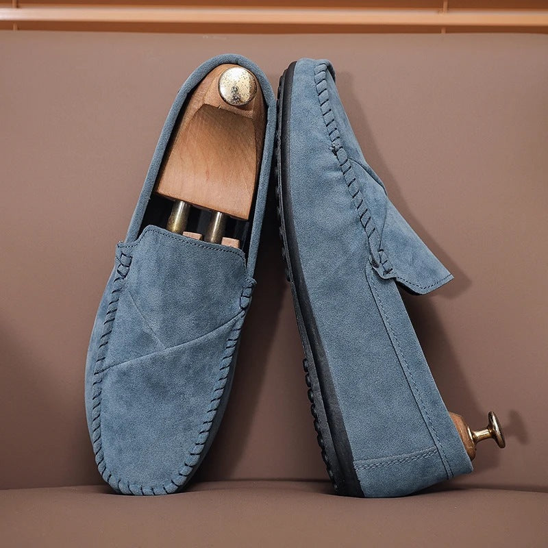 Loafers med mockaeffekt för herr och synliga sömmar, blå