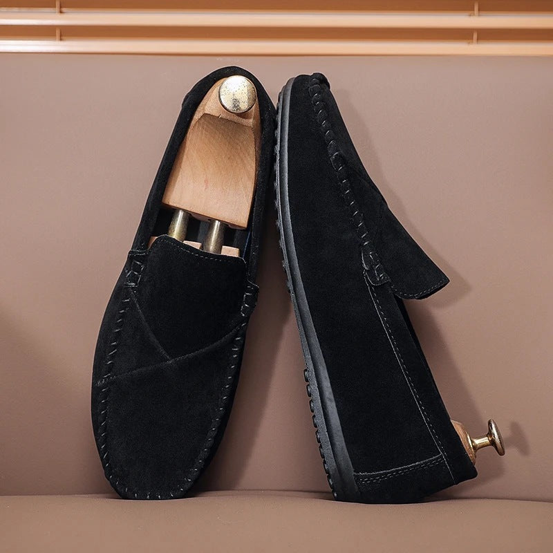 Loafers med mockaeffekt för herr och synliga sömmar, svart
