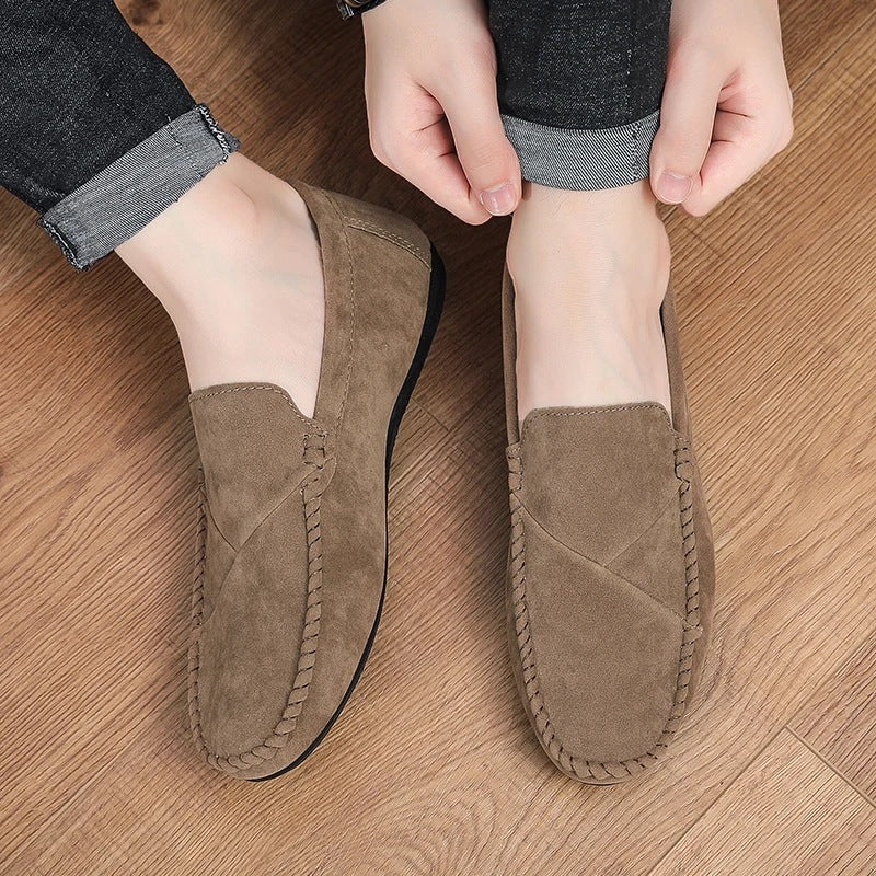 Loafers med mockaeffekt för herr och synliga sömmar, khaki