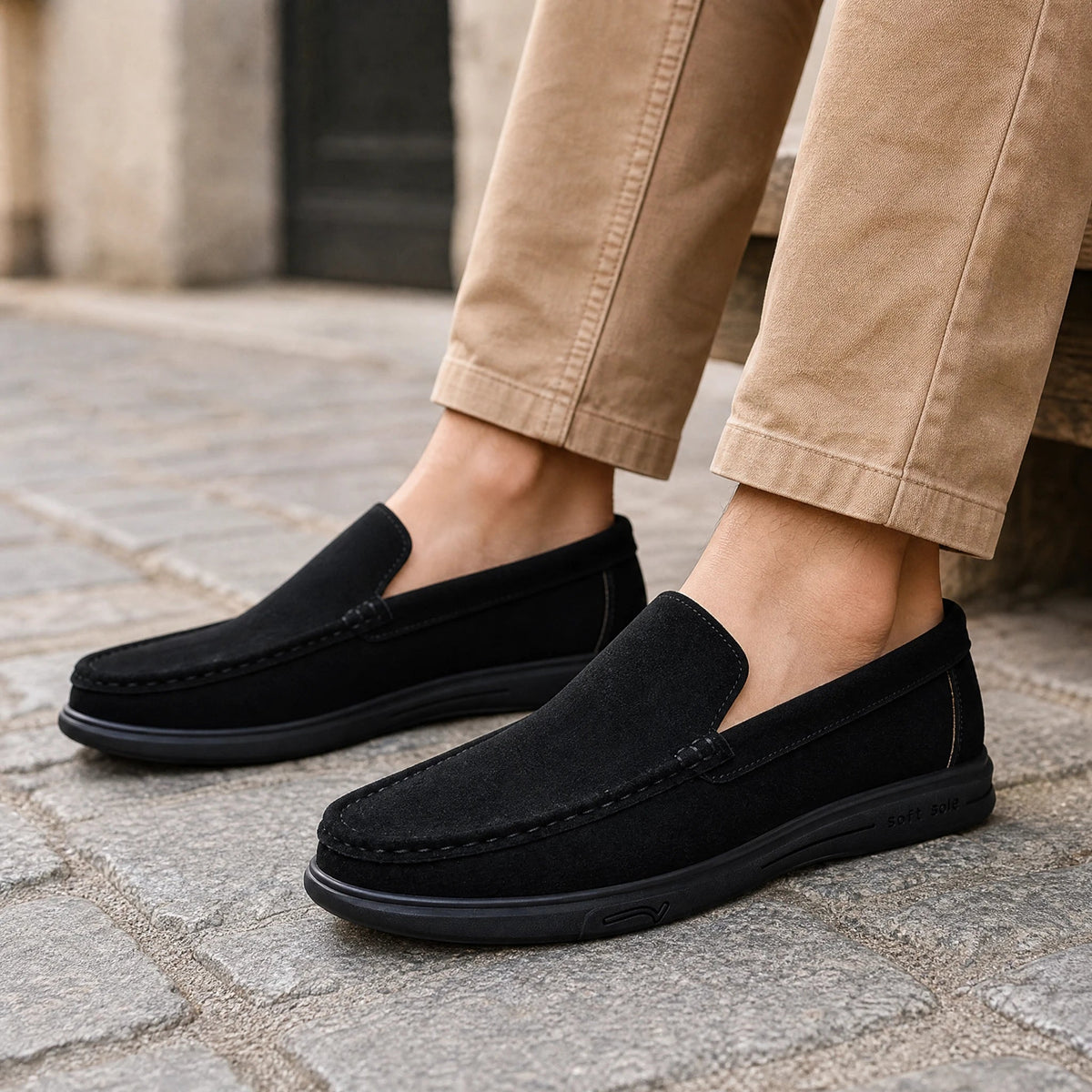 Herrloafers med räfflad sula, svart, bild 3