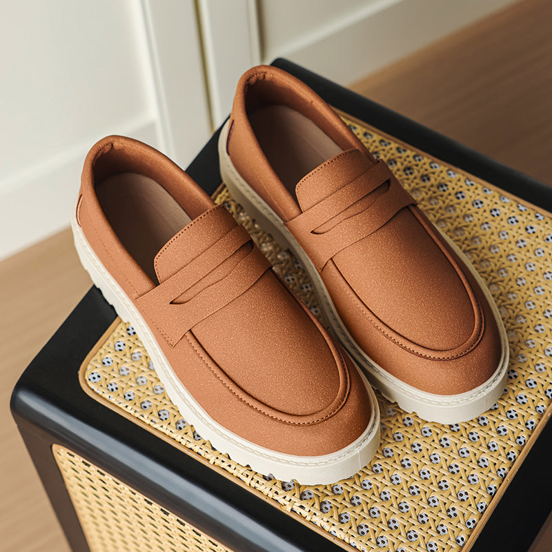 Loafers med ribbad sula för herr, casual och bekväma, kamel