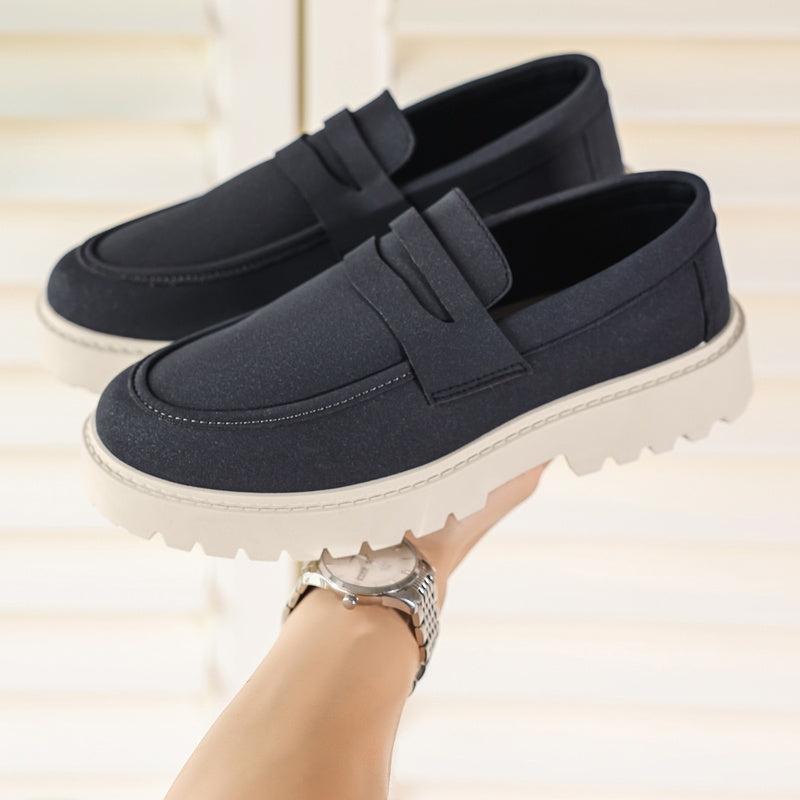 Loafers med ribbad sula för herr, casual och bekväma, marinblå