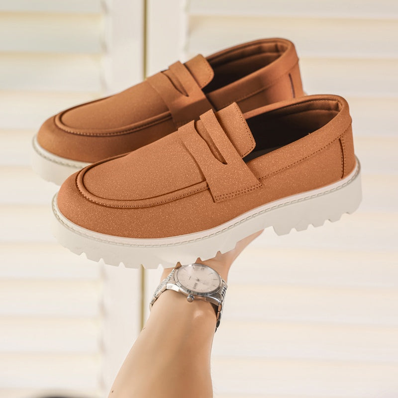 Loafers med ribbad sula för herr, casual och bekväma, kamel