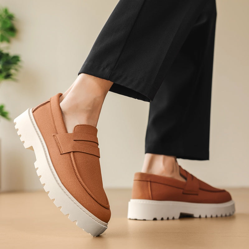 Loafers med ribbad sula för herr, casual och bekväma, kamel
