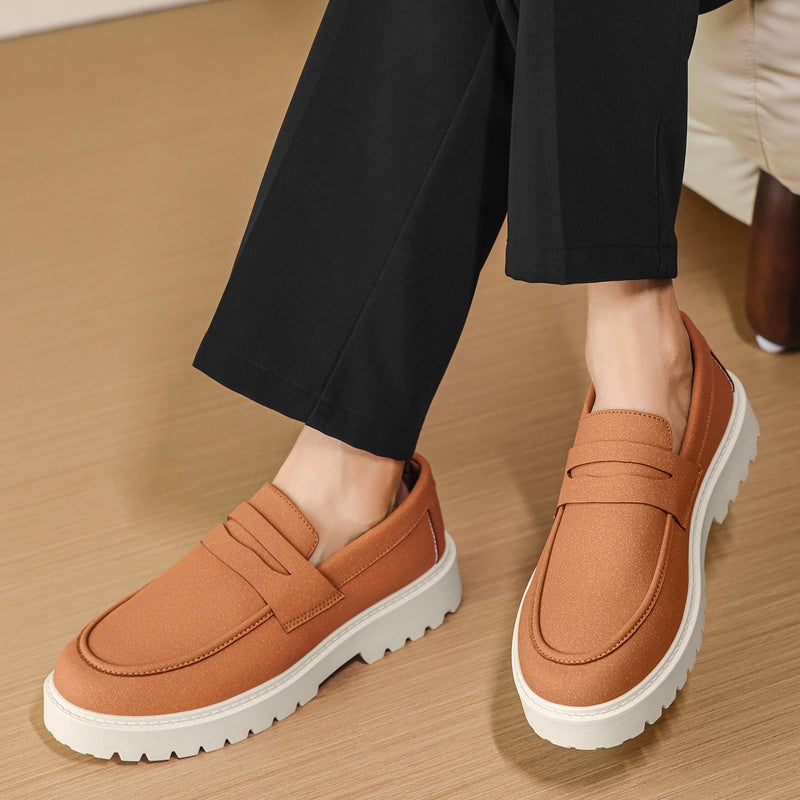 Loafers med ribbad sula för herr, casual och bekväma, kamel