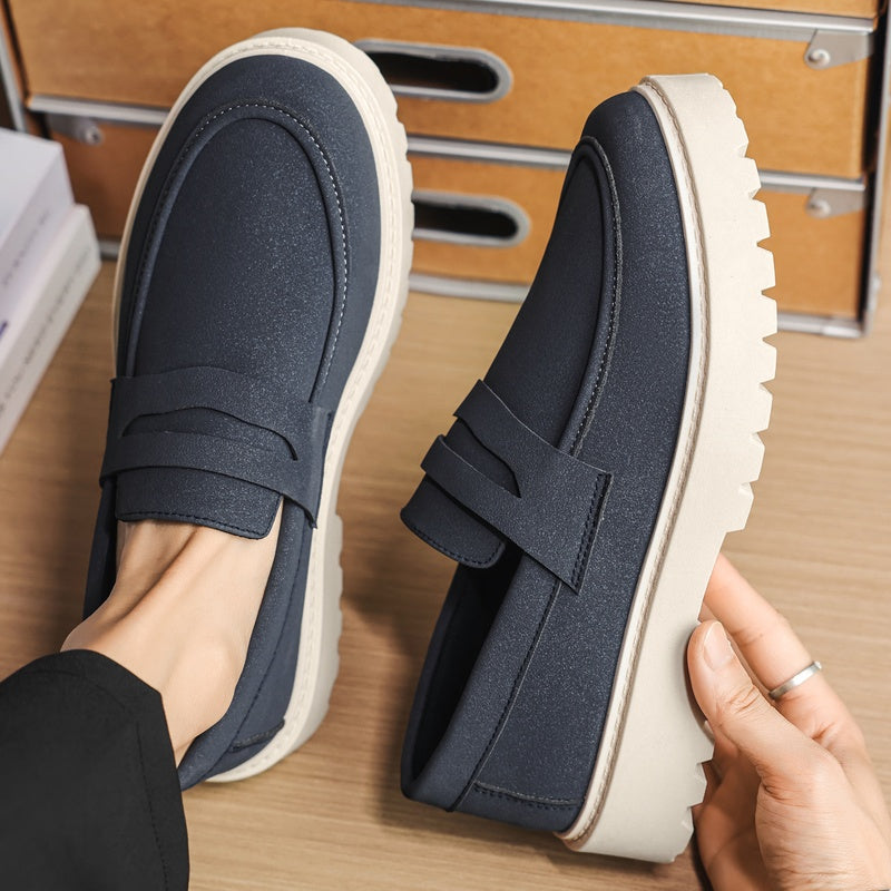 Loafers med ribbad sula för herr, casual och bekväma, kamel
