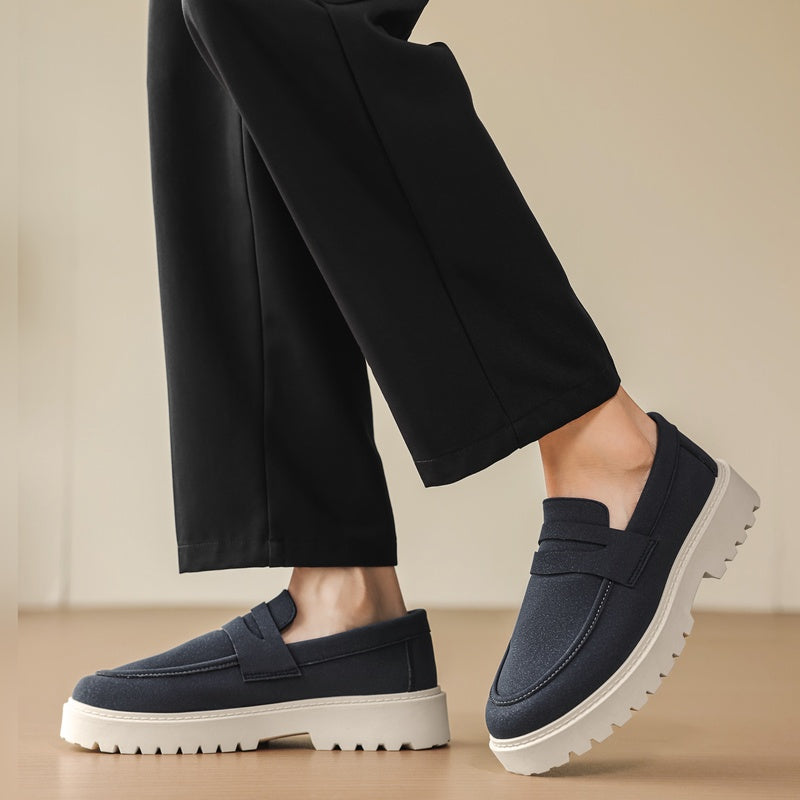 Loafers med ribbad sula för herr, casual och bekväma, marinblå