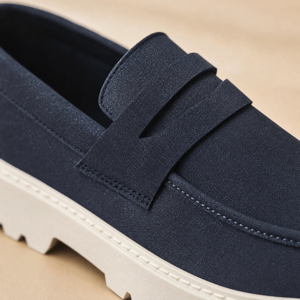 Loafers med ribbad sula för herr, casual och bekväma, kamel Bild