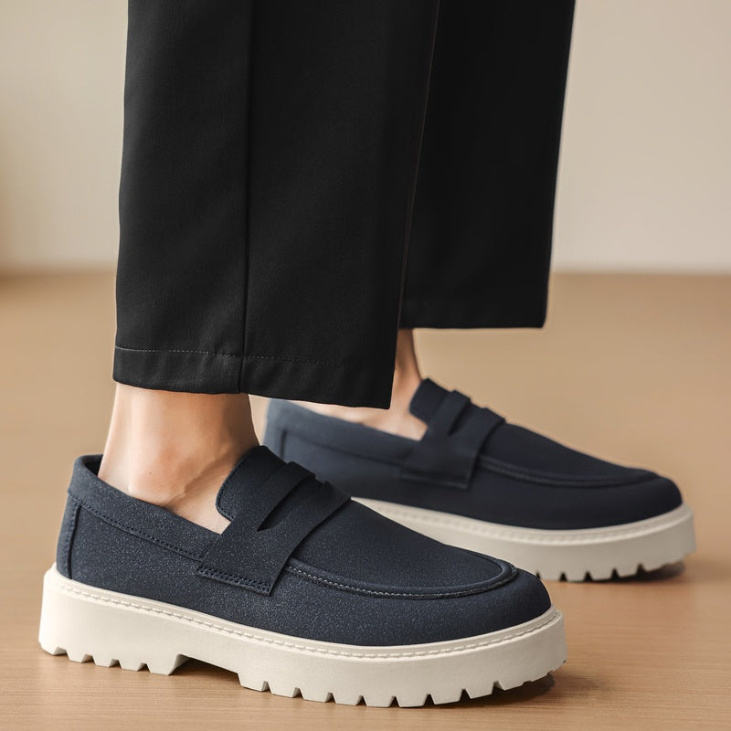 Loafers med ribbad sula för herr, casual och bekväma, marinblå
