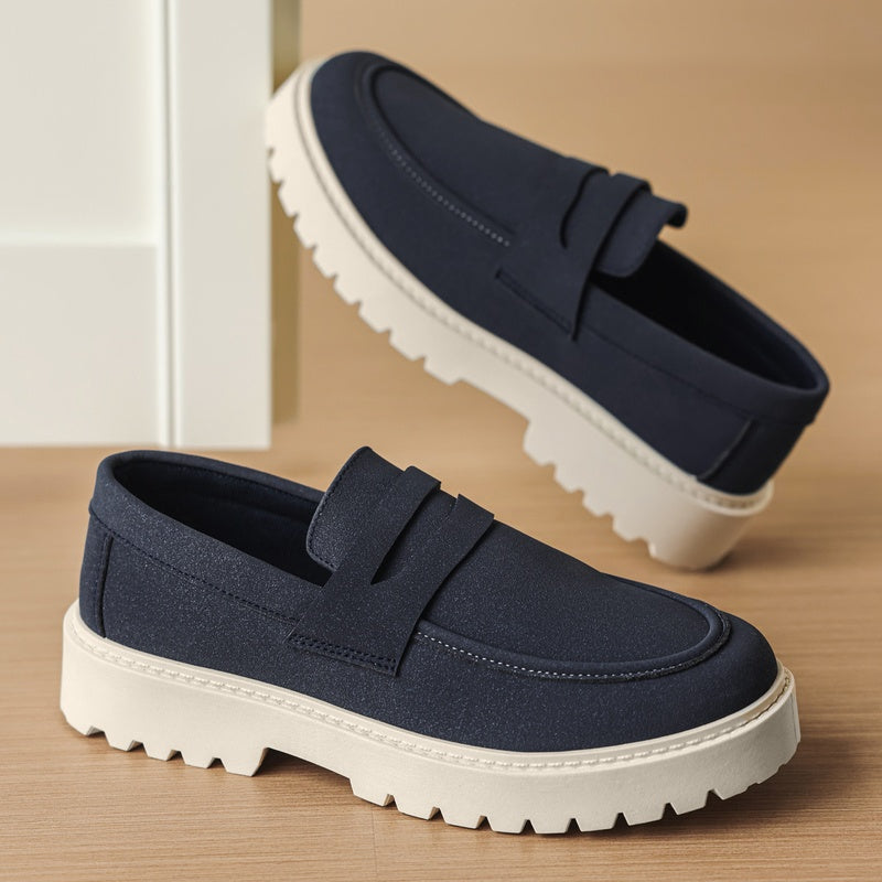 Loafers med ribbad sula för herr, casual och bekväma, marinblå