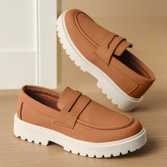 Loafers med ribbad sula för herr, casual och bekväma, Kamel