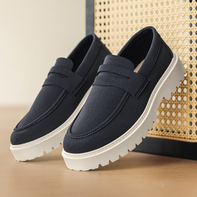 Loafers med ribbad sula för herr, casual och bekväma, marinblå