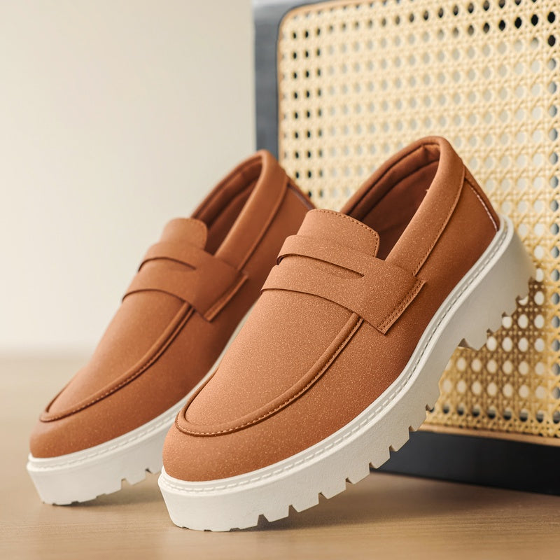 Loafers med ribbad sula för herr, casual och bekväma, kamel