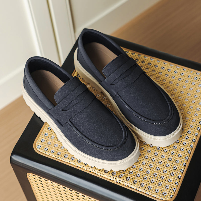 Loafers med ribbad sula för herr, casual och bekväma, marinblå
