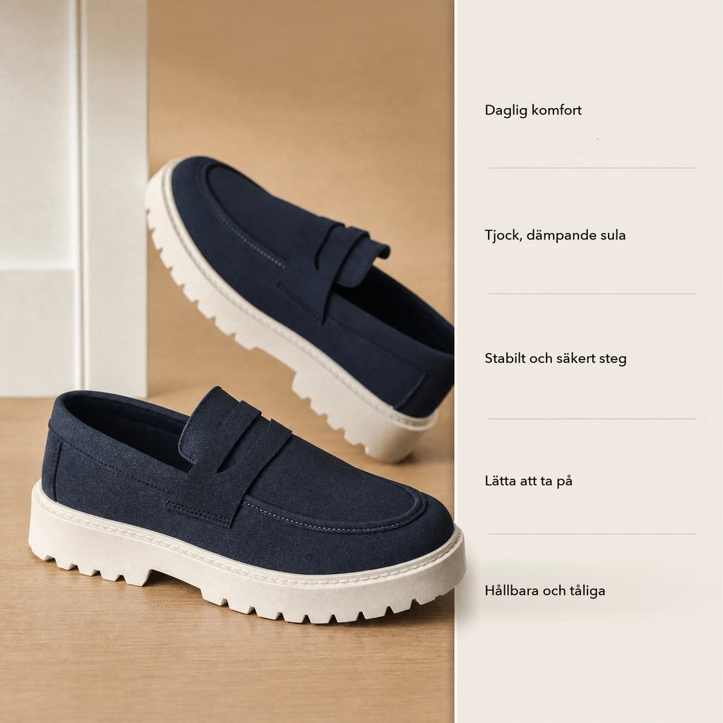 Loafers med ribbad sula för herr, casual och bekväma, kamel