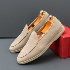 Herrloafers i syntetisk mocka, Beige