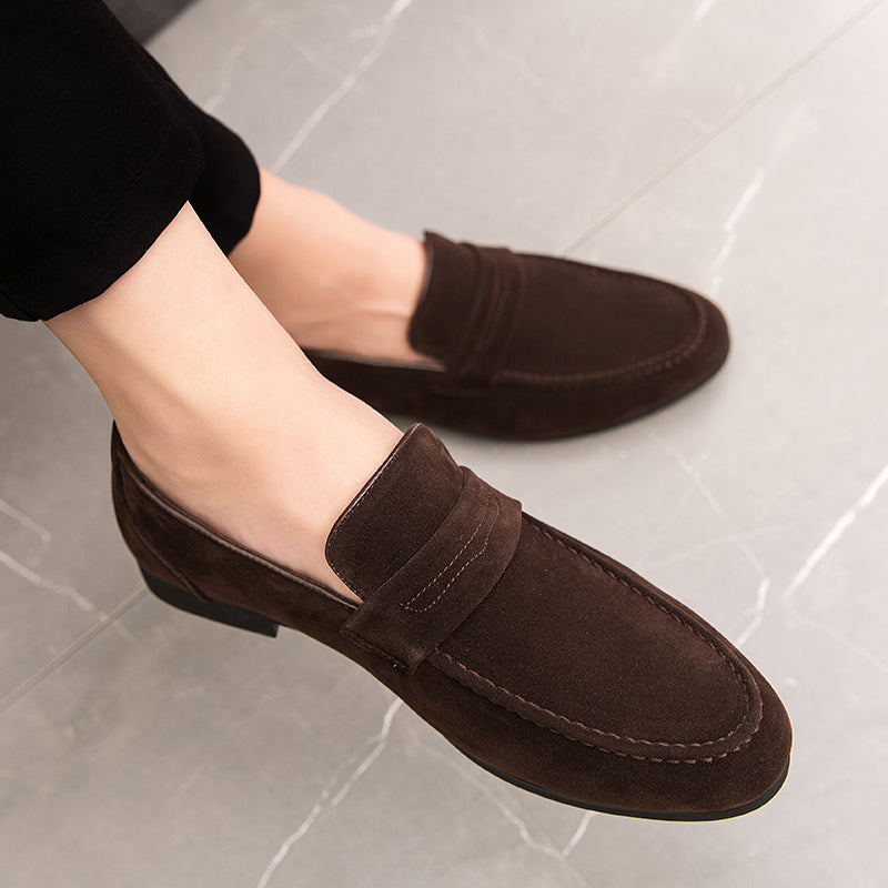 Bruna loafers i mocka med fyrkantig klack för män