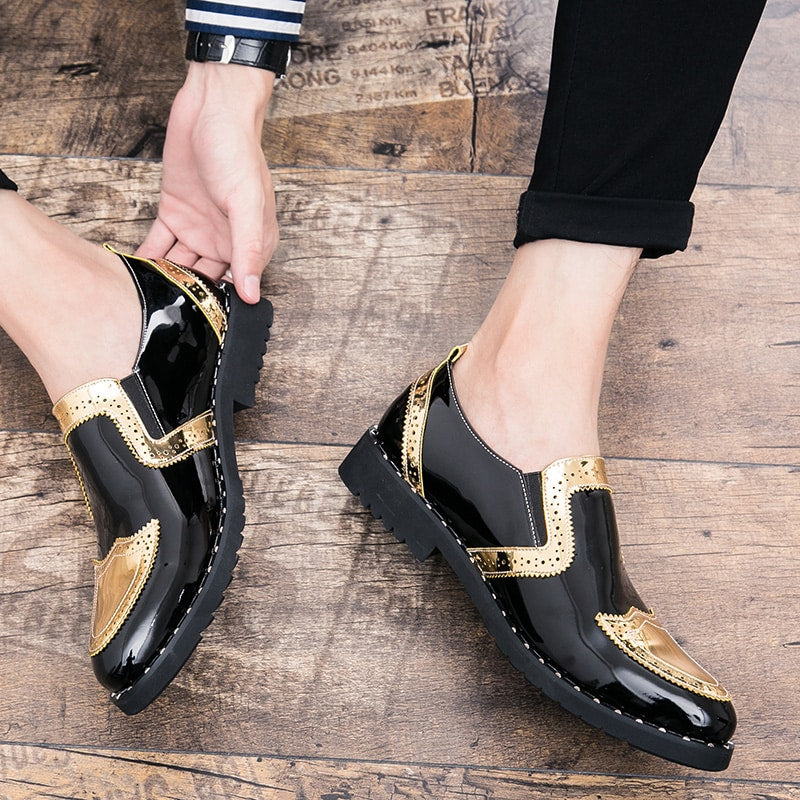 Svarta och guldlackerade loafers för herrar, bild 5 av 6