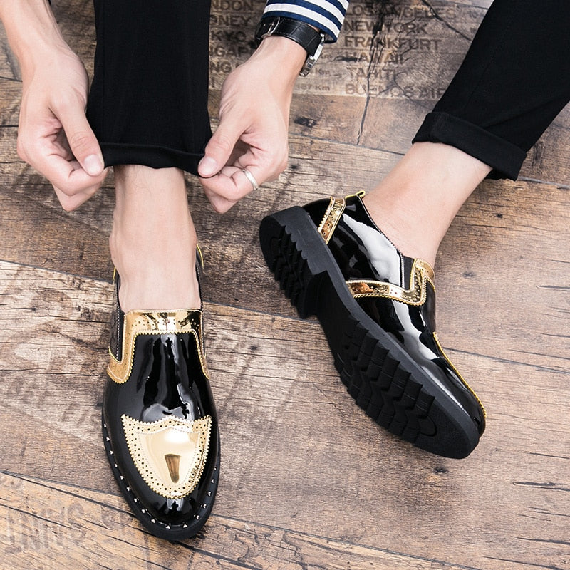 Svarta och guldlackerade loafers för herrar, bild 6 av 6