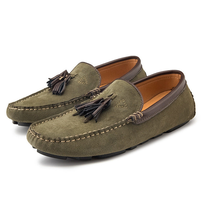 Andningsbara gröna loafers i äkta mocka för herrar