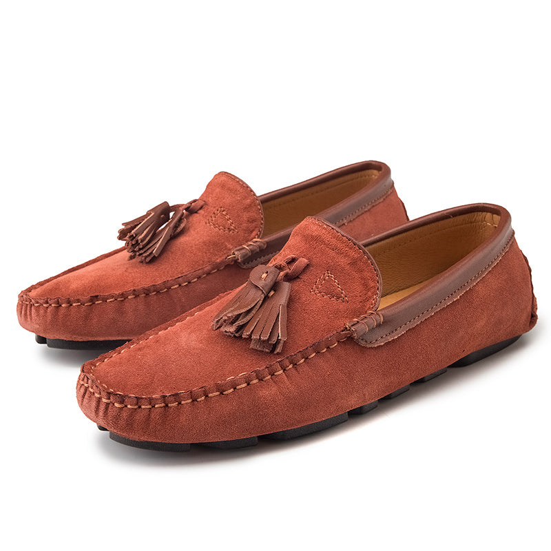 Andningsbara röda loafers i äkta mocka för herrar