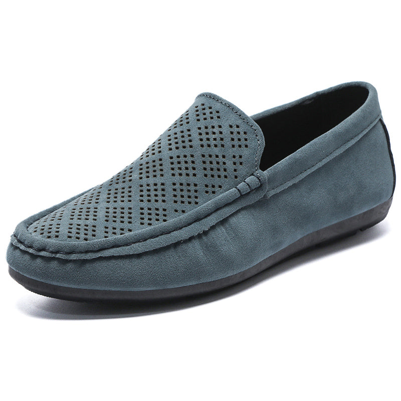 Blå loafers i syntetiskt mocka med originell design för herrar