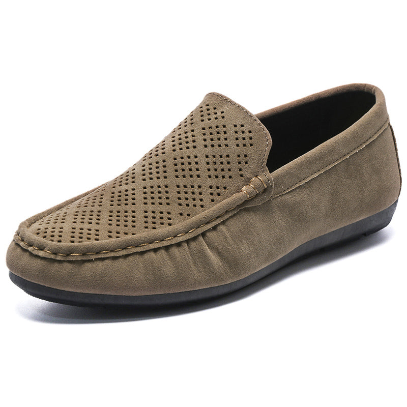 Khakifärgade loafers i syntetiskt mocka med originell design för herrar