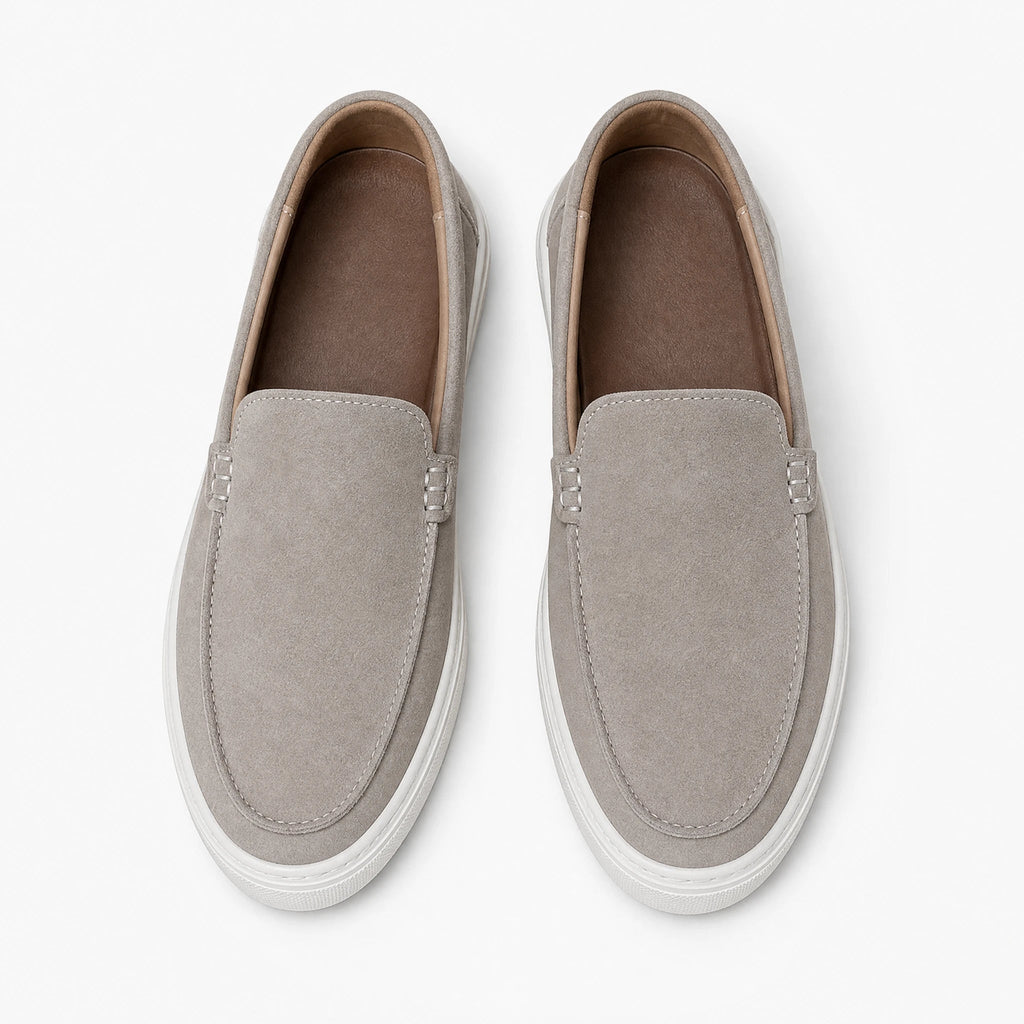 Loafers med tjock sula för herr i mocka, taupe