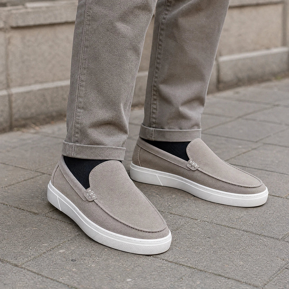 Loafers med tjock sula för herr i mocka, kamel