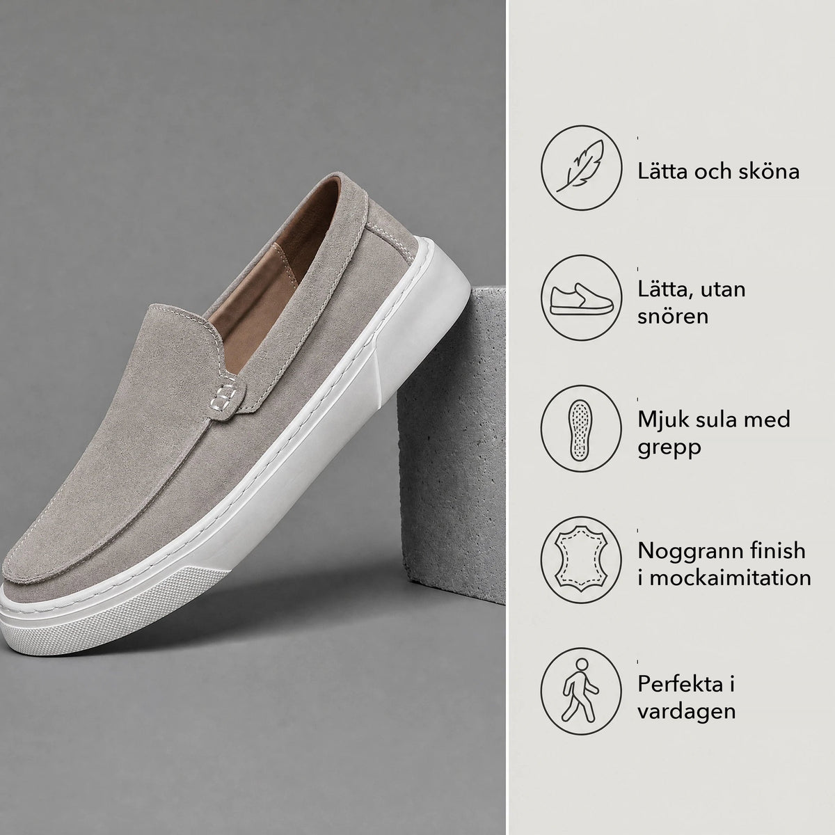 Loafers med tjock sula för herr i mocka, taupe