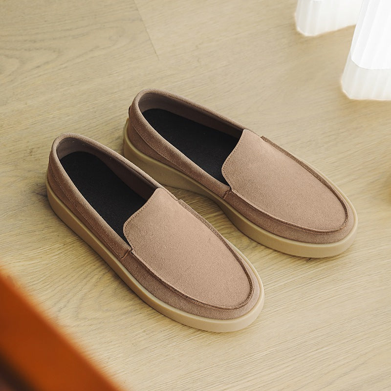 Loafers med tjock sula i mocka, taupe, bild 12