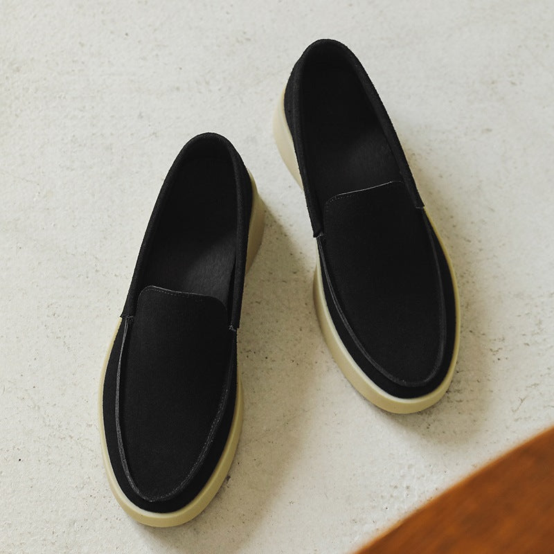 Loafers med tjock sula i mocka, svart, bild 9