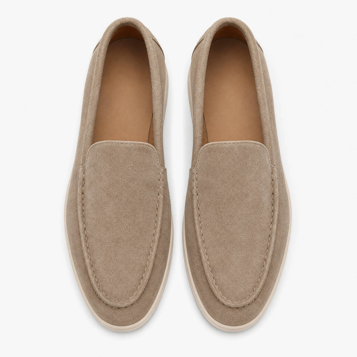 Mjuka loafers i mocka för herr med ljus sula, taupe, bild 1