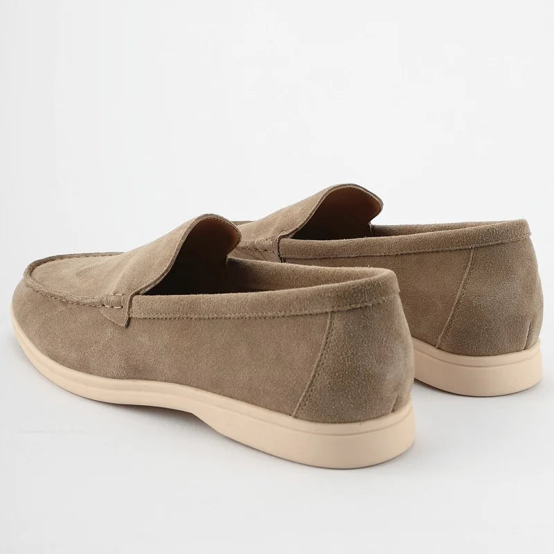 Mjuka loafers i mocka för herr med ljus sula, kamel, bild 4