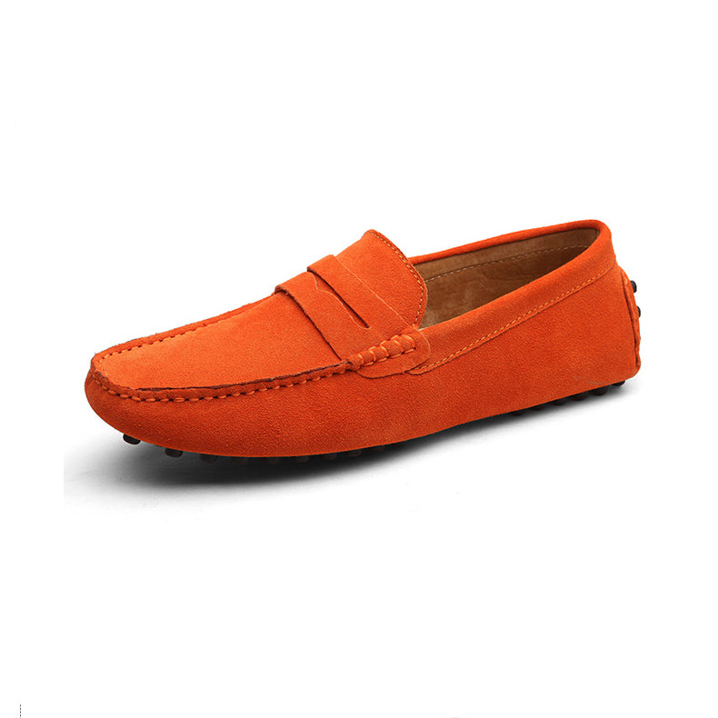 Mjuka orange loafers i mocka för herrar