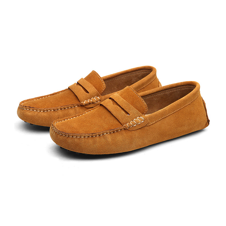 Mjuka gula loafers i mocka för herrar