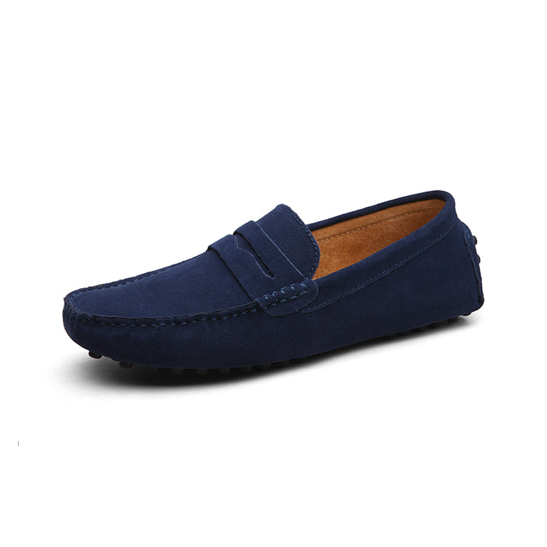 Mjuka marinblå loafers i mocka för herrar