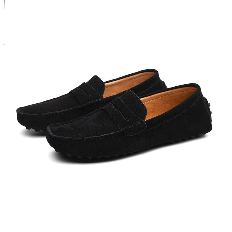 Mjuka svarta loafers i mocka för herrar