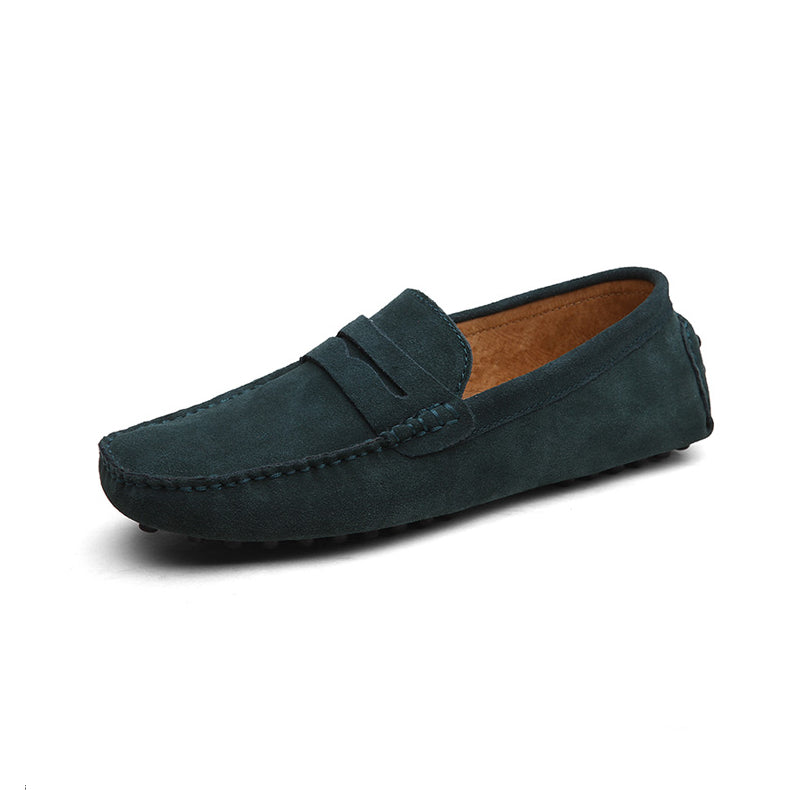 Mjuka gröna loafers i mocka för herrar