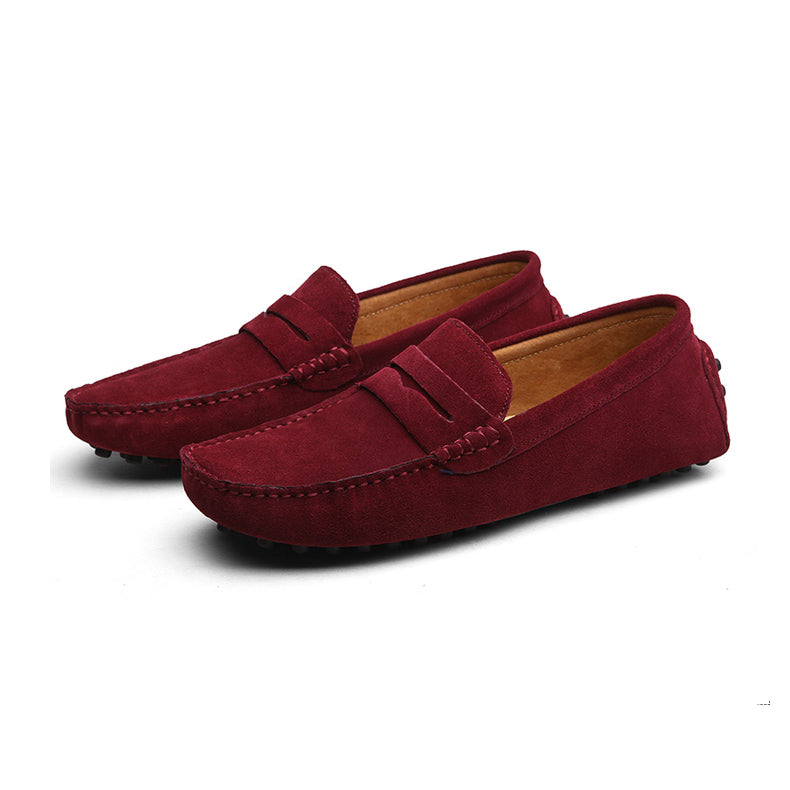 Mjuka röda loafers i mocka för herrar
