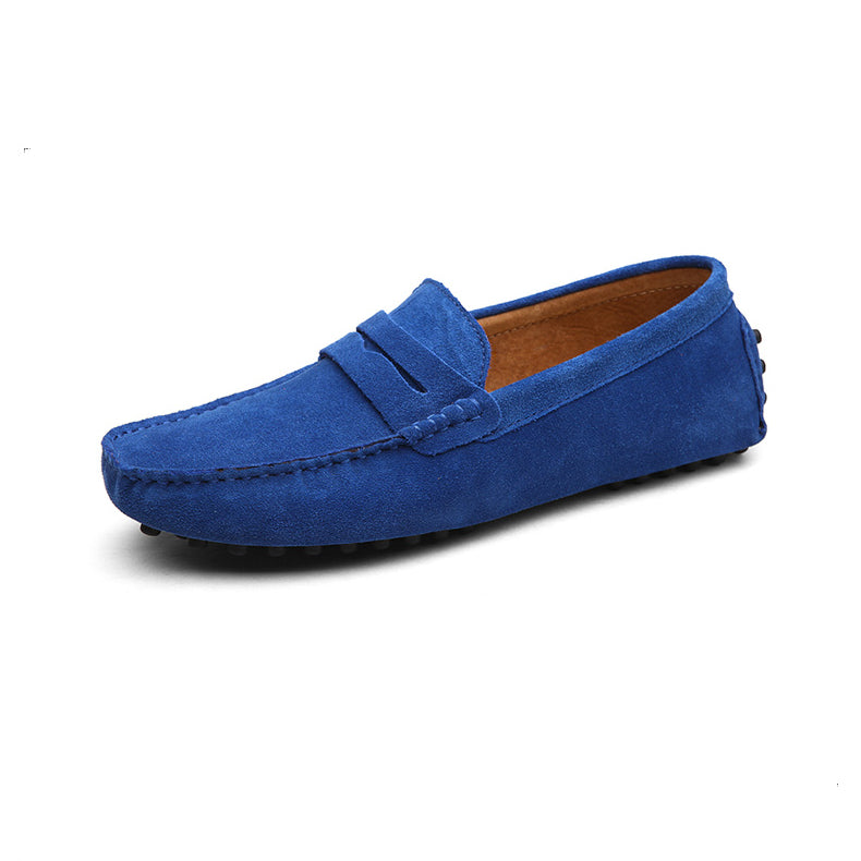 Mjuka blå loafers i mocka för herrar