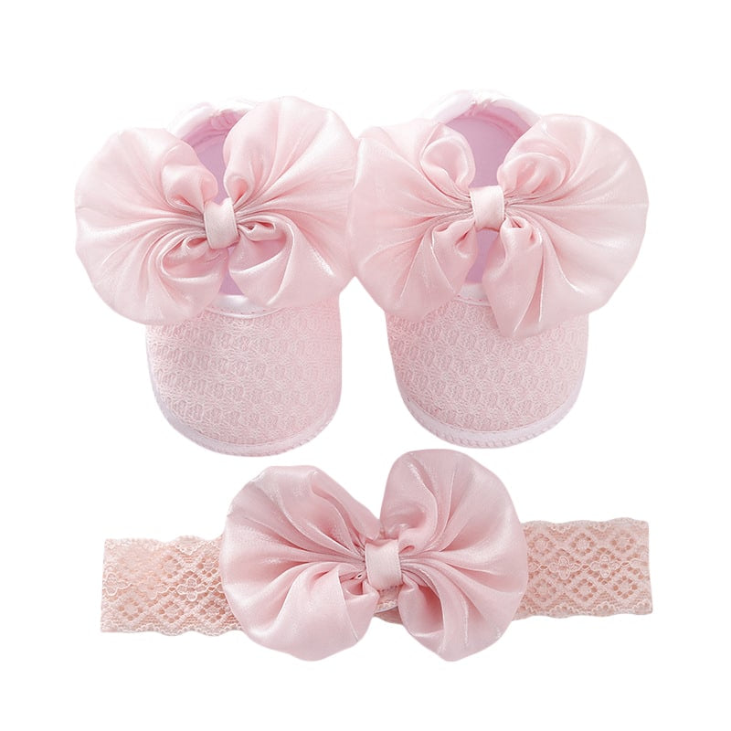 Rosa loafer med rosett och mjuk sula för babyflicka